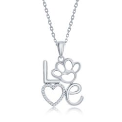 Sterling Silver Cubic Zirconia Heart and Paw Pendant Sterling Silver Cubic Zirconia Heart and Paw Pendant